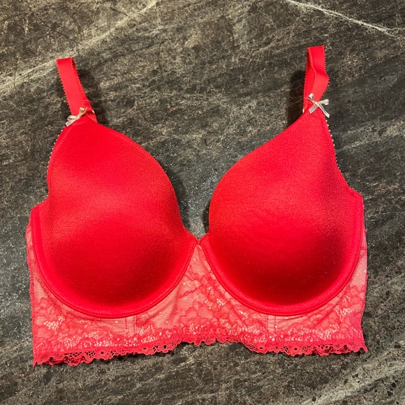 Heidi Klum Bra 34D 
Red Smooth French Lace Longline Underwire - Picture 1 of 11